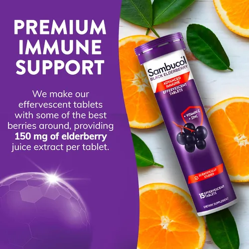 Miniatura 6 de Tabletas efervescentes de saúco negro Sambucol - Saúco con zinc y vitamina C para adultos, tabletas de saúco solubles, bayas - 15