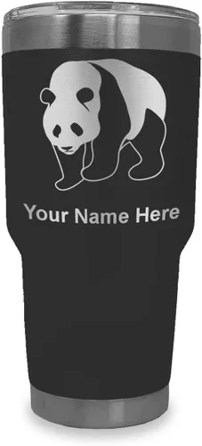 Miniatura 31 de LaserGram Vaso aislado al vacío de 20 onzas, oso panda, grabado personalizado incluido (negro)