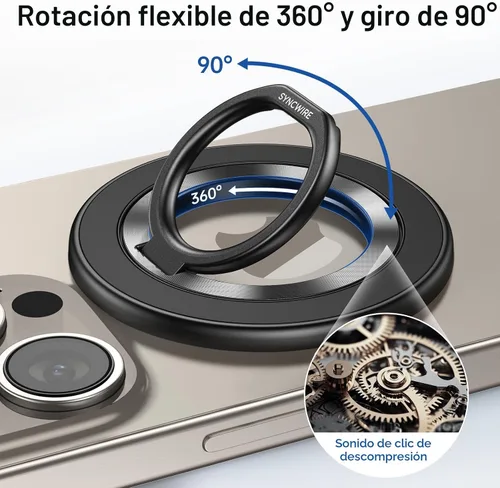 Miniatura 2 de SYNCWIRE - Soporte magnético con aro para MagSafe, rotación de 360 grados, agarre y soporte para teléfono, aro para dedo, doble imán, compatible
