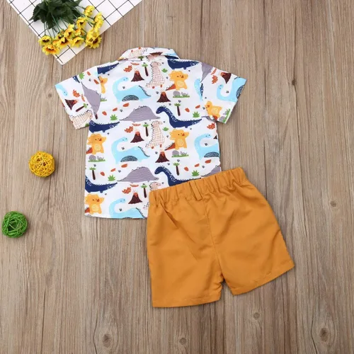 Miniatura 28 de Conjunto de camisa de manga corta con botones y pantalones cortos casuales con diseño de flamingo, para bebés y niños de 1 a 6 años, atuendos