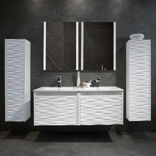 BLOSSOM Tocador de baño blanco de 48 pulgadas con fregadero, tocador de baño flotante de madera con fregadero de 48 pulgadas, espejo, gabinete