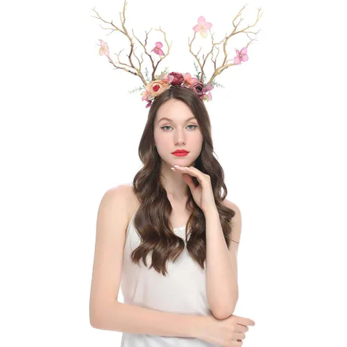 Miniatura 7 de Minkissy Diadema de cornamenta de ciervo, diadema de cuernos de reno de Navidad, diadema de ramas de árbol, tocado para el cabello, accesorios