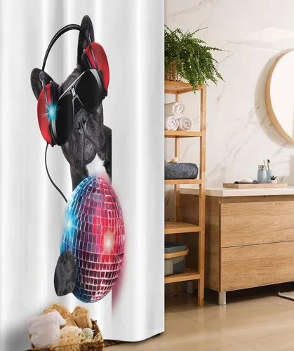 Miniatura 17 de set de cortina para baño decorativa de tela de poliéster con ganchos