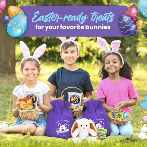 Miniatura 5 de Canastas de Pascua para niños, prefabricadas y llenas para niñas y niños, iluminarán las caras de tus conejitos favoritos Púrpura