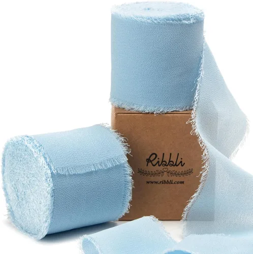 Miniatura 44 de Ribbli Cinta de Gasa Azul Marino Profundo de 1-1/2 pulgadas x 20 Yardas Cinta de Seda de Gasa con Flecos Hecha a Mano, Cinta Azul para Invitaciones