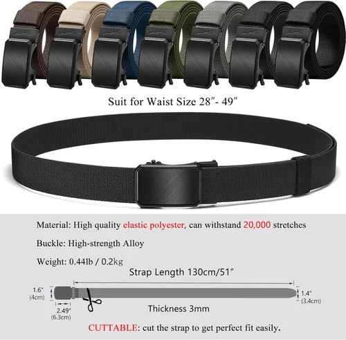Miniatura 2 de LionVII Cinturón para hombre con trinquete elástico, cinturón elástico para el trabajo con hebilla automática para hombres, 1 3/8" ajustable