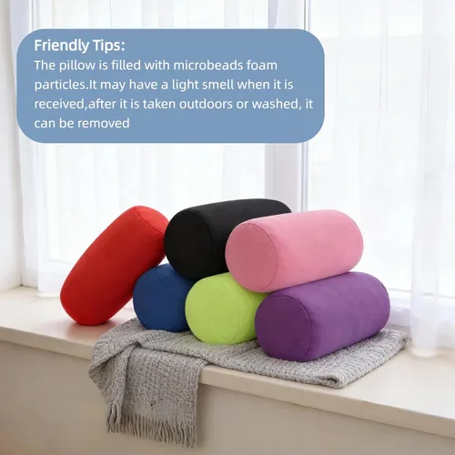 Miniatura 7 de Almohada de cuello de microcuentas, almohada de tubo blando para soporte de cuello o espalda, cojín cilíndrico cervical para el hogar, sofá, cama