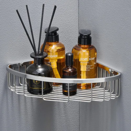 Miniatura 13 de Estante esquinero para ducha de baño, diseño hueco en las esquinas, organizador de estante de acero inoxidable ultra resistente a prueba de óxido