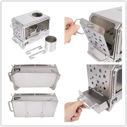 Miniatura 6 de Estufa de camping al aire libre portátil Estufa de acero inoxidable para cocinar al aire libre Calefacción y pesca BBQ Backpacking Estufa (M)