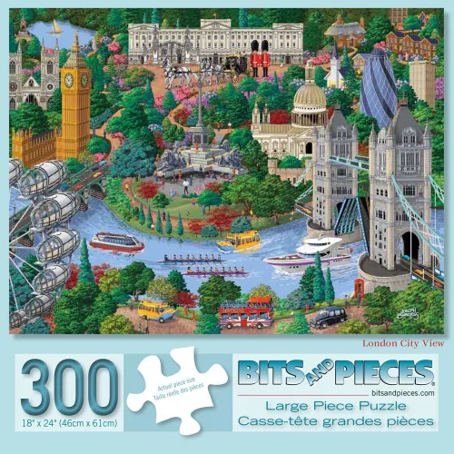 Bits and Pieces Rompecabezas grande de 300 piezas para adultos - London City View - Inglaterra rompecabezas por el artista Joseph Burgess,