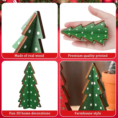 Miniatura 4 de Yookeer Decoración Navideña 3 Piezas Mesa de Madera Rústica Árbol de Navidad Granja Centro de Mesa de Madera Navideño para Mesa Pequeña Árboles