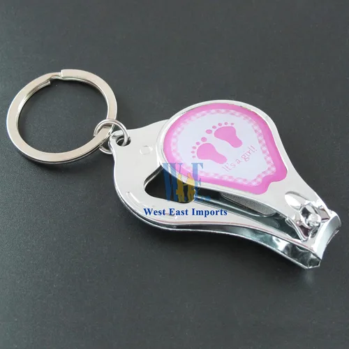 Miniatura 5 de Baby Shower personalizado (12 piezas) llavero rosa niña favores/cortauñas y abridor de botellas/grabado láser personalizado regalo (huella)