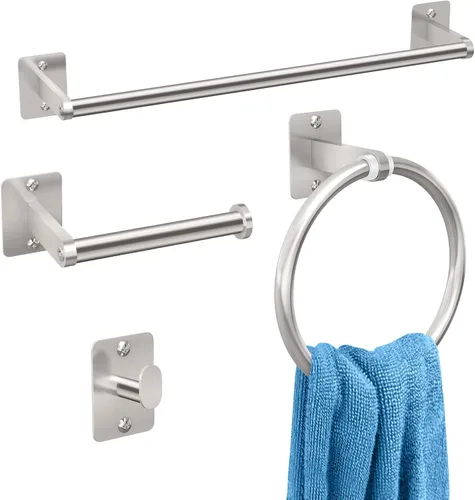 Miniatura 10 de KLJKPA - Juego de accesorios de baño, juego de 4 piezas de accesorios de baño dorados, barra de toalla de 24 pulgadas, toalleros para baño, ganchos