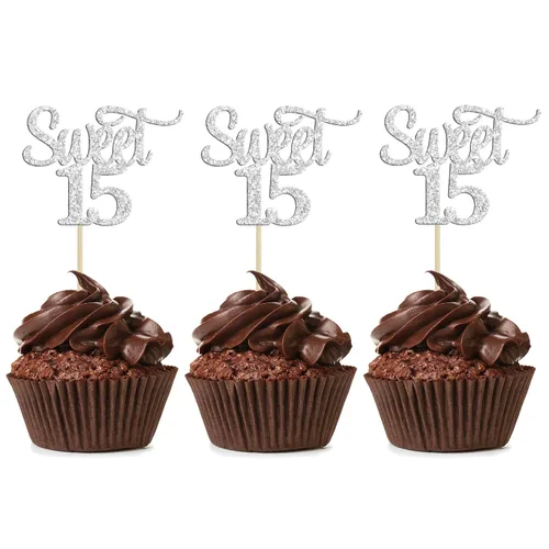Miniatura 10 de Gyufise 1 decoración para tartas de 16 años con purpurina negra para cumpleaños de 16 años, decoración para felicitaciones a 16 años de edad