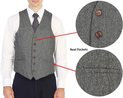 Miniatura 125 de Gioberti Chaleco de tweed formal de 6 botones para hombres
