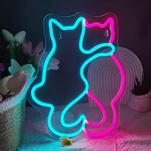 Miniatura 8 de Dos Letreros de Neón de Gato, Letrero de Neón LED de Gato para Decoración de Pared, Lindas Luces de Neón de Gato, Luz de Neón de Arte de Pared 3D