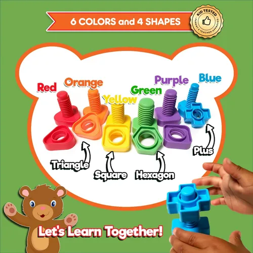 Miniatura 4 de Tuercas y pernos jumbo para niños pequeños – Juego de juego Montessori para niños pequeños y niños pequeños 12 juguetes educativos de terapia