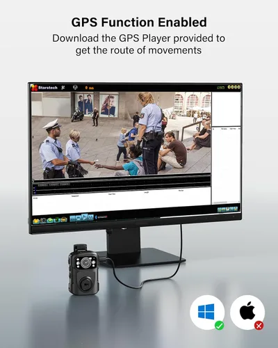 Miniatura 3 de BOBLOV Cámara corporal B4K5 4K, 3400 mAh IP68 impermeable GPS Policía 128 GB Cámaras corporales para grabación de video de 11 horas (solo 1080P)