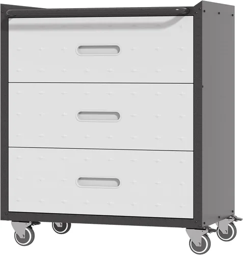 Miniatura 7 de Armario de almacenamiento de metal para garaje con ruedas, gabinete rodante con cerradura para herramientas con cajón y estantes, gabinete móvil