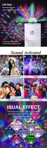 Miniatura 6 de Luces USB para fiesta, mini bola de discoteca, pequeña bola mágica, control de sonido, luz de escenario de DJ, lámpara estroboscópica RGB colorida