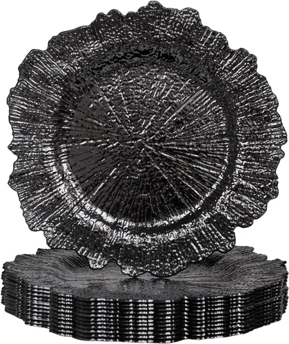 Miniatura 11 de MAONAME Juego de 8 platos base redondos negros de 13 pulgadas, bajoplatos de arrecife para platos de cena, platos base de plástico para boda