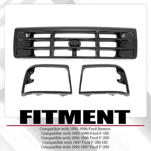Miniatura 2 de HECASA Parrilla delantera y moldura de faro compatible con Ford Bronco F-150 F-250 HD F-350 1992-1997 Reemplazo para FO1200172 FO2512131 FO2513135