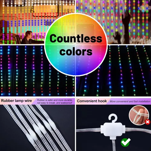 Miniatura 2 de HXWEIYE 300 luces LED de cortina de hadas, 9.8 x 9.8 pies, enchufe USB, 8 modos de luces colgantes de Navidad con control remoto para dormitorio