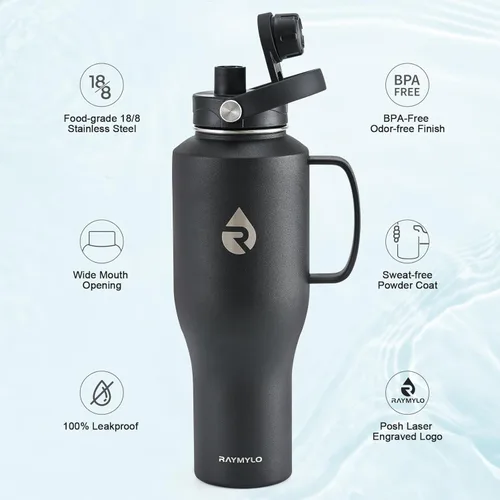 Miniatura 4 de RAYMYLO Botella de agua de acero inoxidable de 32 onzas (fría durante 48 horas, caliente durante 24 horas), botella de agua aislada al vacío