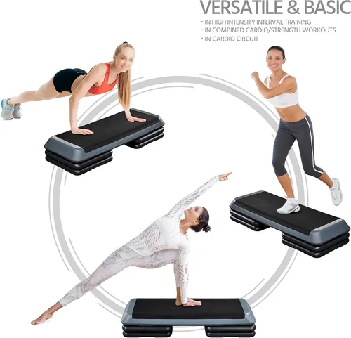 Miniatura 6 de Yaheetech Escalón aeróbico, plataforma de ejercicio aeróbico ajustable de 4-6-8 pulgadas, tamaño del club de salud con elevadores y superficie