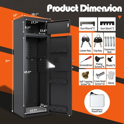 Miniatura 4 de Kaer 10-14 cajas fuertes para armas para escopetas, cajas fuertes para rifles y pistolas, gabinete largo para rifles, cajas fuertes y escopetas