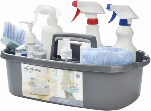 ALINK Bolsa grande de plástico para ducha, organizador portátil con asa para dormitorio, baño, herramientas, jardín, cocina, suministros de Gris