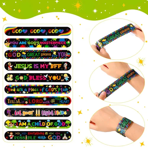 Miniatura 2 de Frienda 40 pulseras cristianas religiosas con versículos bíblicos para niños, pulseras inspiradoras de Jesús te amo, pulseras inspiradoras