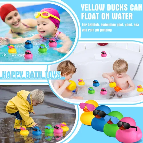Miniatura 5 de Chivao 12 piezas de patitos de goma con 13 gafas de sol/gorras/sombreros pequeños mini patitos de goma de carnaval crucero cumpleaños juguetes
