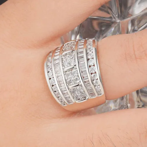 Miniatura 6 de Anillos de boda anchos para mujer, AAAAA, circonita cúbica, compromiso, eternidad, apilables, oro blanco, talla 5-10