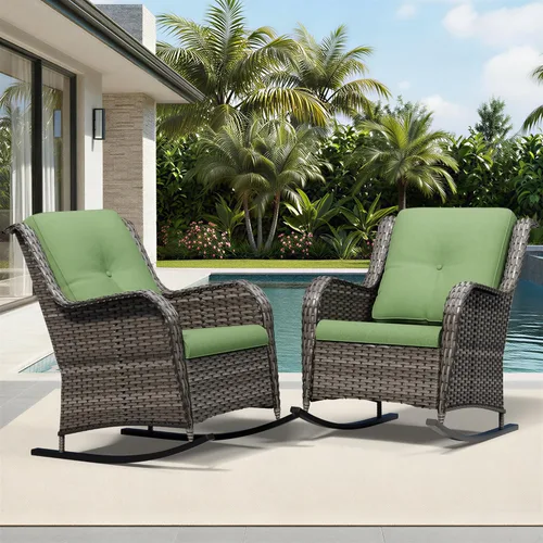 Miniatura 16 de Joyside Juego de sillas de mimbre para patio, juego de 3 piezas de mimbre para exteriores con 2 sillas reposabrazos y 1 mesa auxiliar para terraza
