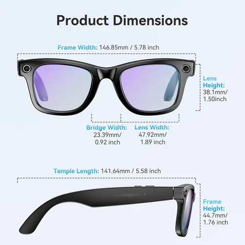 Miniatura 9 de AI Smart Glasses for Men Women with Camera,8MP 2K HD Camera Glasses,AI Voice Control and Translation,Smart Anti-Blue Light Glasses with Bluetooth
