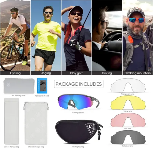 Miniatura 6 de Gafas de ciclismo, lentes deportivos polarizados con marco irrompible TR90, anti-UV400 A #GunGrey-Grey a base de lentes REVO IceBlue