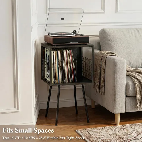Miniatura 5 de Faesun - Soporte para tocadiscos con almacenamiento, soporta más de 100 discos de vinilo, mesa para tocadiscos industrial con estante