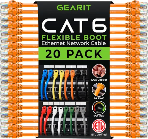 Miniatura 11 de GearIT Paquete de 20 cables de conexión Cat6 de 1 pie, cable Ethernet Cat 6 sin enganches, flexible y suave, serie Preimum, color azul
