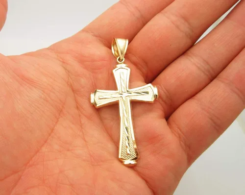 Miniatura 3 de AMZ Jewelry Colgante de cruz de oro amarillo de 10 quilates para hombre con corte de diamante dije de crucifijo de oro de 21 pulgadas Oro