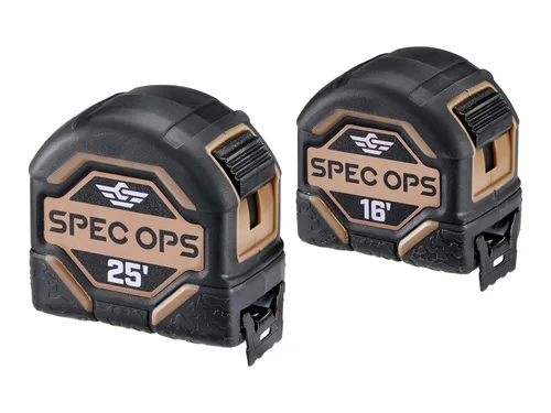 Spec Ops Tools - Juego de herramientas de cinta métrica de 16 pies y 25 pies, hoja de doble cara de 1 pulgada, estuche compuesto de grado militar,