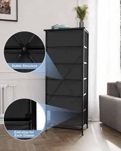 Miniatura 5 de Crestlive Products Torre de Almacenamiento Vertical para Cómoda - Marco de Acero Resistente, Superficie de Madera, Contenedores de Tela de Fácil