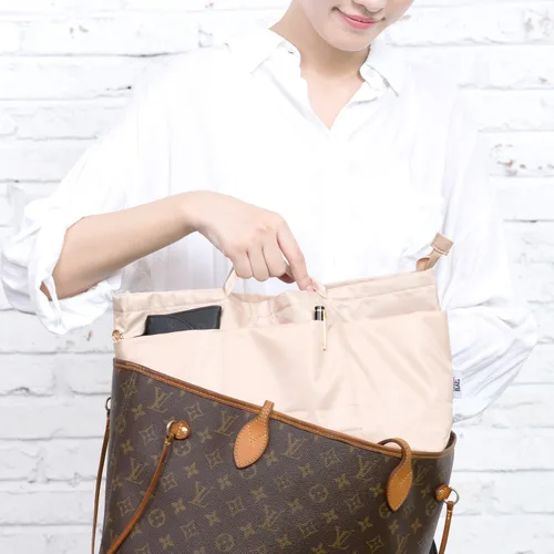 Miniatura 8 de iN Organizador de bolso con cremallera de tela de nailon para mujer, Beige