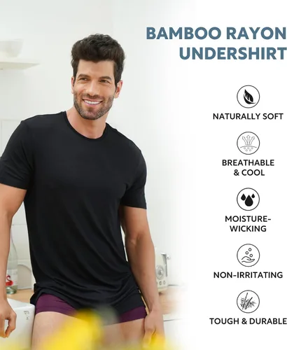 Miniatura 3 de DAVID ARCHY Camiseta interior de rayón de bambú para hombre que absorbe la humedad, cuello redondo, camisetas elásticas para hombres, paquete de 3
