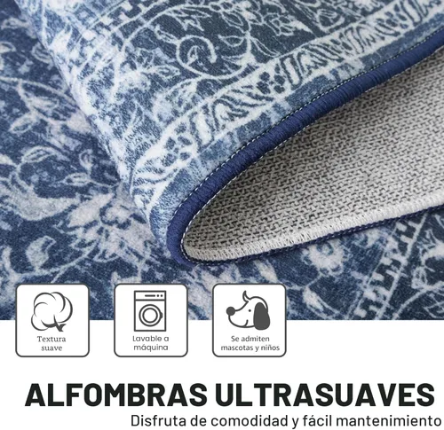 Miniatura 4 de KILOCOCO Alfombra lavable de 2 x 3 para entrada, estampado floral vintage, suave, antideslizante, azul, alfombras de cocina, tapete
