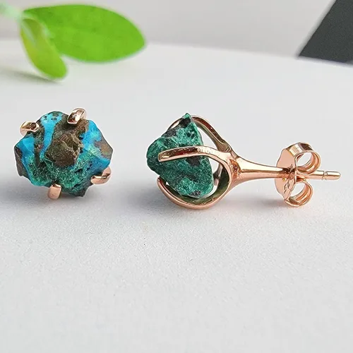 Miniatura 83 de Aretes de piedra preciosa natural en bruto con oro rosa sobre plata de ley 925, 6 a 0.276 in, regalo de piedra de nacimiento de calidad genuina