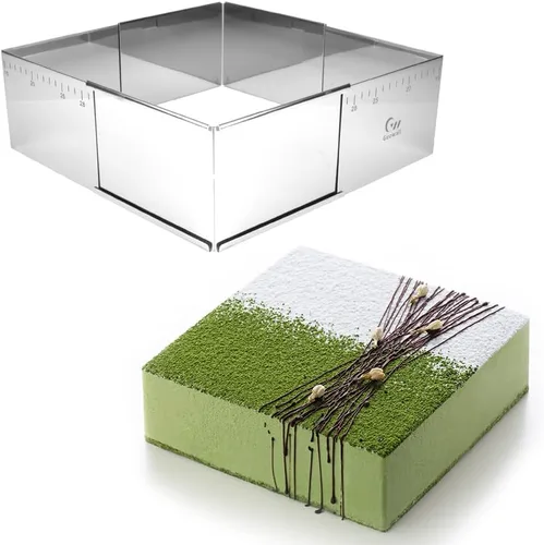 Miniatura 10 de Molde extensible cuadrado de acero inoxidable para tartas, anillo de mousse ajustable resistente, forma rectangular, cortador de pastel de mousse
