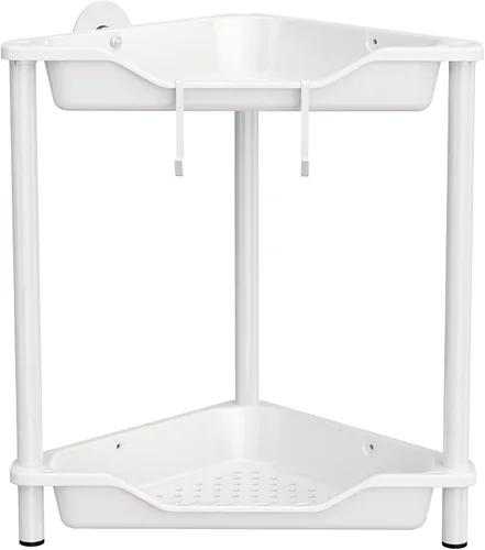 Miniatura 8 de Orimade Organizador de ducha esquinero de 2 niveles resistente a la oxidación, estante de esquina de piso de metal y plástico para baño, negro