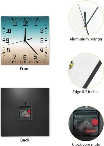 Miniatura 2 de Reloj de pared de madera degradado verde azulado caqui degradado, silencioso, sin tictac, reloj de pared cuadrado con degradado verde y beige