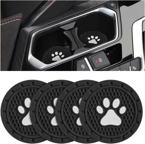 Osilly Posavasos para Portavasos de Automóvil, Paquete de 4 Posavasos Antideslizantes de PVC con Estampado de Huellas de Pata, Tapete Universal de